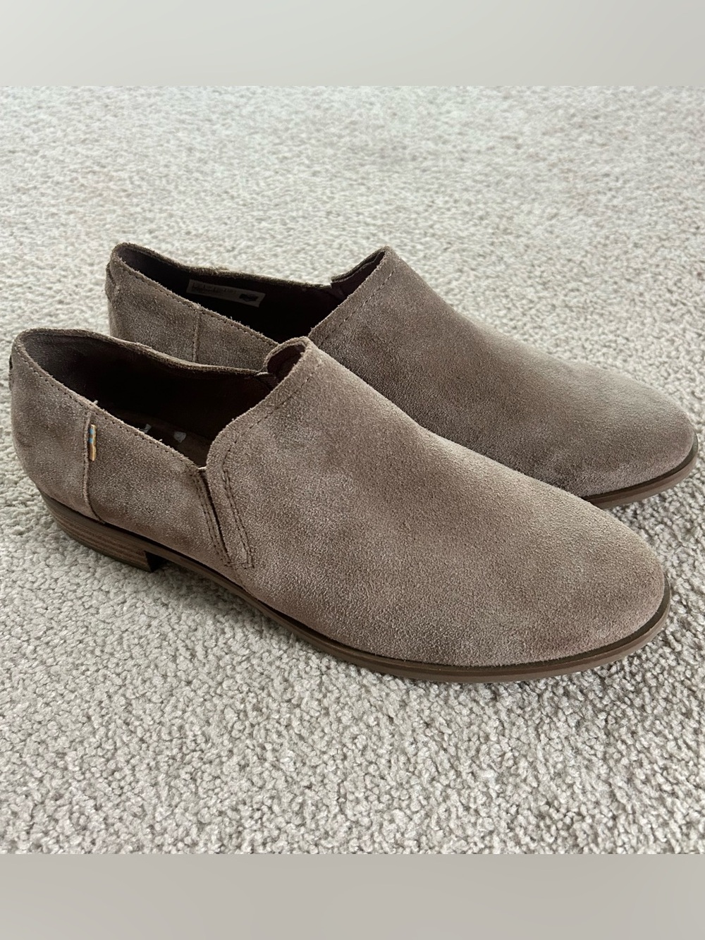 Women's Sz 9 TOMS Shaye Low Suede Slip-on Loafer Bootie Desert Taupe EUC